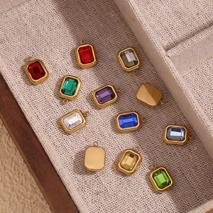 Octagon rectangular 18K gold plated pendants with colorful crystals in various vibrant shades