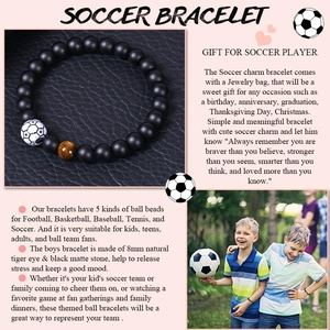 Soccer bead bracelet with 8mm tiger eye and matte agate stone for athletes and soccer fans
