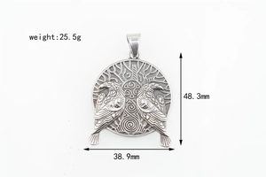 Detailed view of Viking raven tree of life pendant with 48.3mm by 38.9mm dimensions