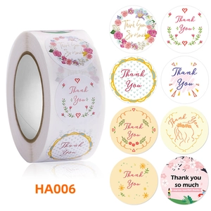 Detail showing 8 distinct floral Thank You sticker designs with a mirrored reflection
