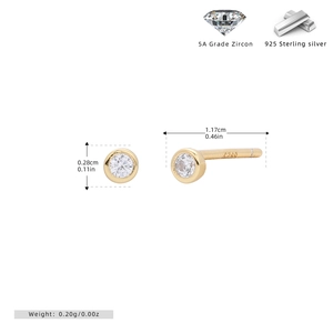 Detailed size and material guide for S925 silver round zircon earrings with measurements
