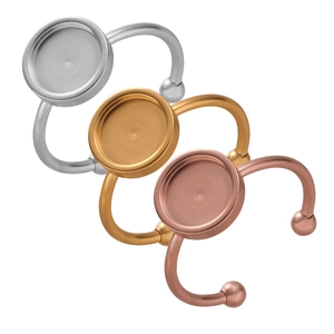Three-color adjustable stainless steel ring base set for DIY jewelry with round bezel setting