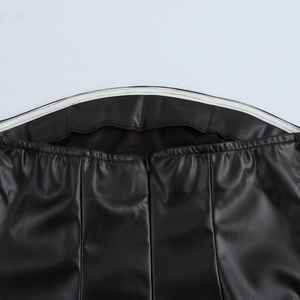 Sexy black PU leather tube mini dress with back zipper and wide belt design