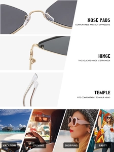 Détails des lunettes de soleil à monture dorée avec charnières et plaquettes de nez