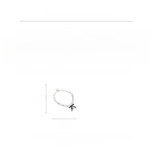 Cross bow necklace with black crystal and imitation pearls showing 46cm length dimensions