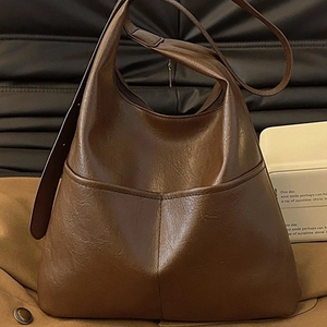 Sac Fourre-Tout Grande Capacité Simili Cuir Hobo Sac À Main Bandoulière Pour Femme Urbain Simple Style Vintage