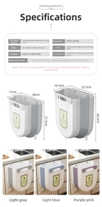 Detailed size guide for folding kitchen trash cans in small and large dimensions