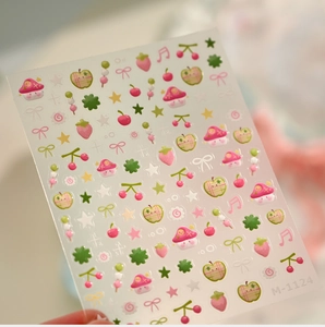 Détail des stickers d'ongles M-1124 avec motifs mignons de champignons et cerises
