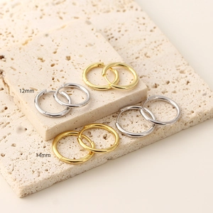 Minimalist S925 silver hoop earrings in gold and silver finish with 12mm and 14mm size labels