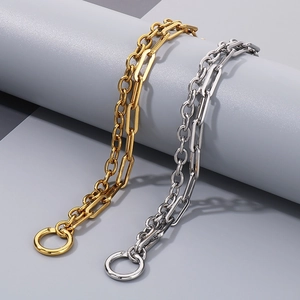 Industrial style double-layer stainless steel Cuban and paperclip chain bracelet in gold and silver