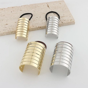 Minimalist metallic textured ponytail cuffs in gold and silver finish with elastic bands