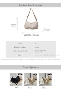 Close-up of minimalist crescent tote bag showing fabric texture and adjustable strap details
