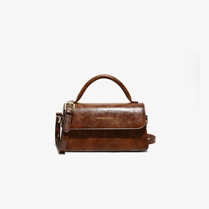 Borsa a mano retrò in pelle marrone con hardware dorato e manico superiore per donna