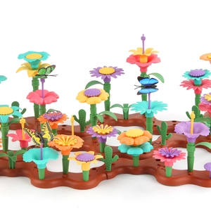Colorful build-a-garden flower stacking toy set with butterflies for kids' creative learning