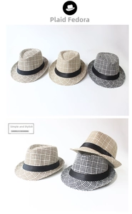Classic checkered fedora hats in three colors with stylish black decorative ribbon bands
