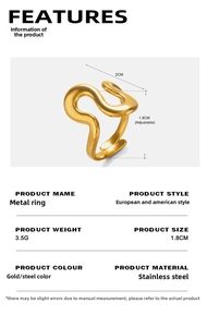 Detailed view of wave shape ring dimensions showing 2cm outer and 1.8cm inner diameter