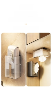 Wall-mounted acrylic tissue box with vertical stripes and dual-way installation