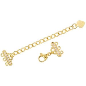 Fermoir homard plaqué or 18K avec trois rangées de trous et breloque cœur pour bijoux