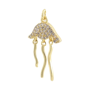Détail d'un pendentif méduse plaqué or 18 carats avec des zircons et des tentacules en métal