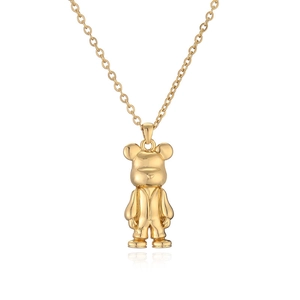 Collana con pendente a forma di orso 3D dorato e diamanti in stile artistico moderno