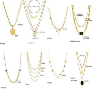 Collection of multi-layer 18K gold plated necklaces with pearls and heart pendants