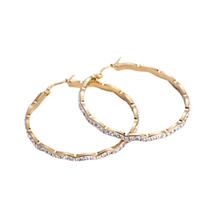 Elegant gold plated wavy hoop earrings with sparkly rhinestones in a minimalist design