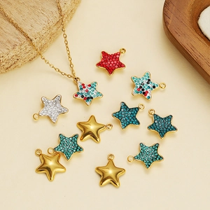 Gold star necklace set with colorful rhinestones for DIY jewelry making accessories