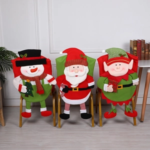 Christmas Chair Covers Fabric Fleece 3D Cartoon Santa Snowman Elf Dining Room Restaurant Home Party Decoration Holiday