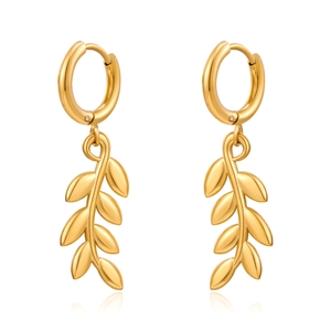 Elegant gold wheat leaf earrings in stainless steel with a vintage minimalist design