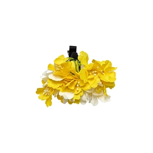 Exquisite yellow and white fabric flower hair clip with black duckbill clip for women