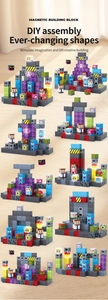 Detailed view of colorful magnetic blocks showing pixelated characters and DIY structures
