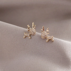 Golden Reindeer Stud Earrings Exquisite Rhinestone Animal Tiny Minimalist With Copper Earring Post