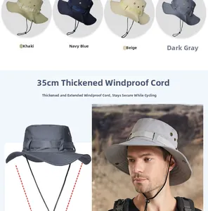 Détail du chapeau soleil avec cordon coupe-vent de 35cm pour la pêche et la randonnée