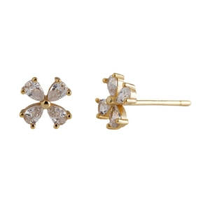 Minimalist S925 sterling silver flower stud earrings with gold finish and zircon petals