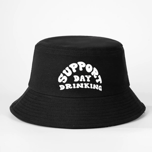 Bob classique en toile de coton noir avec imprimé blanc SUPPORT DAY DRINKING artistique