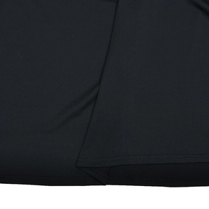Close-up of black strapless dress showing fine vertical knit texture and double stitching