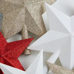 Sparkling Christmas tree topper stars in red, gold, and white with glitter finish