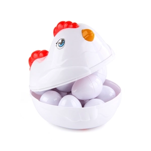 Hen-shaped storage container with twelve matching toy eggs for toddler early education
