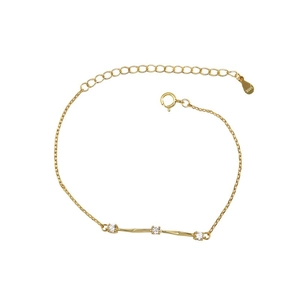 Minimalist S925 sterling silver Mobius bracelet in 14K gold finish with three small diamonds