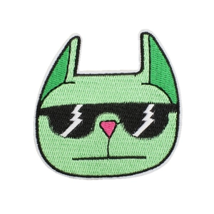 Bright green cartoon cat embroidery patch with sunglasses for clothing DIY decoration