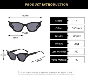 Detailed size guide and specifications chart for these cat eye Y2K style sunglasses