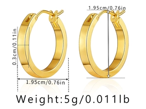 Detailed dimension guide for 18K gold plated brass hoop earrings showing size and weight