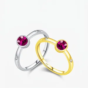 Bague En Argent Sterling 925 Pour Femmes Vintage Français Oval Rouge Rubis Zircon Micro Incrusté Gemme Géométrique Bijoux