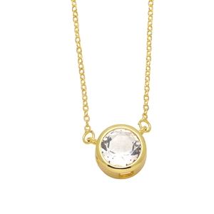 Collier minimaliste en chaîne dorée avec pendentif rond en zircone cubique serti clos