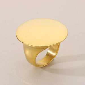Detailed side view of a minimalist large oval gold-plated stainless steel ring