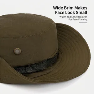 Wide brim sun hat for men in dark coffee color with breathable mesh holes for outdoor fishing