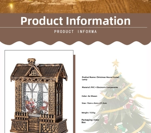 Detailed specs for Christmas house lantern showing 15x8x21.5cm size and bronze finish