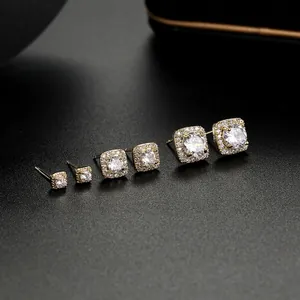 Square Halo Stud Earrings Cubic Zirconia Micropave Copper Jewelry With 925 Sterling Silver Earring Post Elegant Geometric For Women