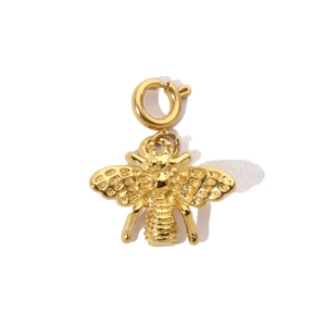 Detailed close-up of a golden bee pendant made of high-quality polished stainless steel