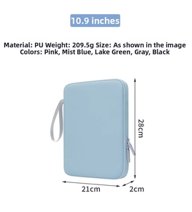 Dettagli tecnici della custodia per tablet da 10,9 pollici in pelle PU blu con peso e misure